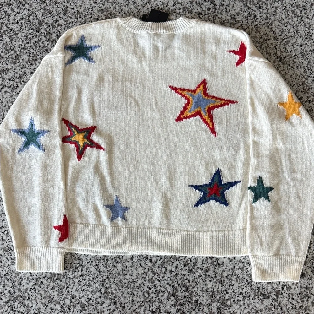 Rails Crew Neck Sweater Cream w/Multicolor Stars Cotton/Cashmere "Perci" Sz M - Picture 5 of 11